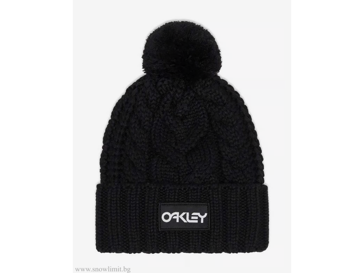 OAKLEY-шапка-HARPER POM BEANIE-BLACKOUT-WHITE LOGO